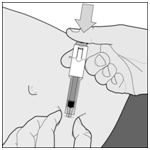 Введите ВЕСЬ содержимое шприца, нажимая на поршень до упора (рисунок Е).