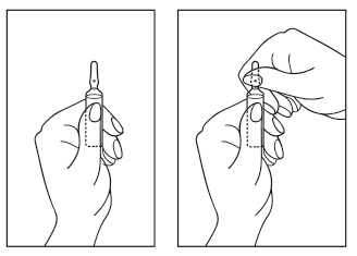 Слегка постучать пальцем по верхней части ампулы, чтобы раствор спустился в нижнюю часть ампулы 