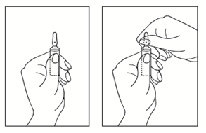 Использовать обе руки, чтобы открыть ампулу удерживая нижнюю часть ампулы в одной руке