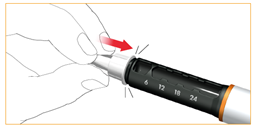 Подсоединить иглу, предназначенную для шприца-ручки, к муфте картриджа путем нажатия до щелчка / накручивания.