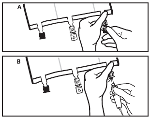 Сломать колпачок от порта со стрелкой синего цвета непосредственно перед введением иглы.