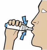 Перед тим, як взяти мундштук до рота, зробіть глибокий видих убік від інгалятора.