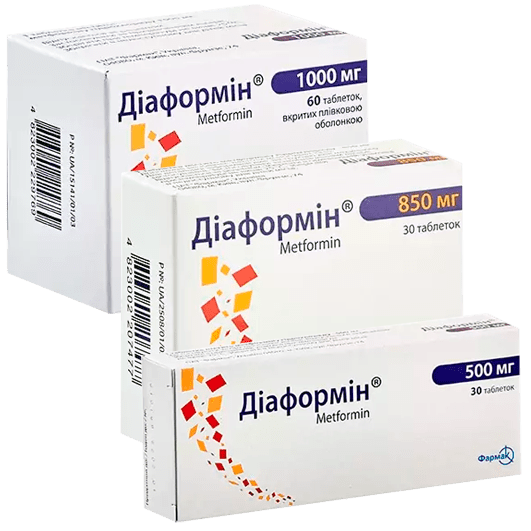 Диаформин-Фармак таблетки 500 мг, 850 мг, 1000 мг