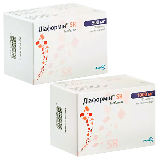 Діаформін SR таблетки 500 мг, 1000 мг