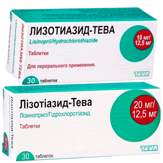 Лизотиазид-Тева таблетки 10 мг/12,5 мг, 20 мг/12,5 мг