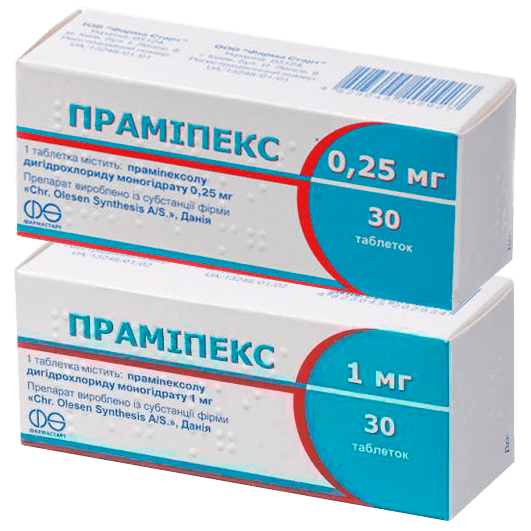 Праміпекс таблетки 0,25 мг, 1,0 мг
